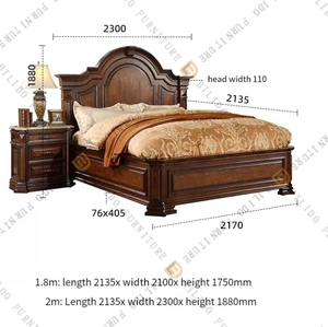 Cama de Madera Maciza Estilo Americano Antiguo para Dormitorio, Cerezo, 2m 2.2, Estilo Vintage Francés, Cama Doble A-00639, Estilo Retro - Product Image 3