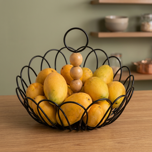 <b>Round</b> Metal Fruit <b>Basket</b> Iron <b>Storage</b> Container Kitchen Minimalist Durable Standing Type Single Tier Welded Design - Product Image 5