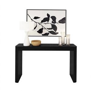 Console moderne en fer noir convertible avec miroir et bordure cascade, meuble d'entrée minimaliste - Product Image 1
