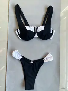 JSN 2024 новый купальный костюм черно-белый классический купальник с пуш-ап бикини женский цельный купальник