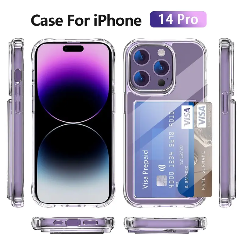 For iPhone 14 Phone Case Clear Card Holder 2 in 1 TPU Acrylic Hybrid Slim Fit Wallet Case with Card Slot for iPhone 14 Pro Max