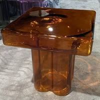 Table basse de style nordique pour le salon - Table d'appoint en verre créative, table basse en verre ambré populaire