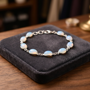 925 <b>Sterling</b> <b>Silver</b> Rhodium-Plated Bezel Setting Opalite Vintage Charm <b>Bracelet</b> for Everyday Wear - Product Image 4