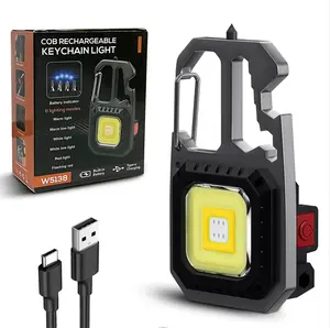 Multifunctionele Outdoor Draagbare Usb Cobmini Werk Licht Led Oplaadbare Hoge Lumen Sleutelhanger Licht