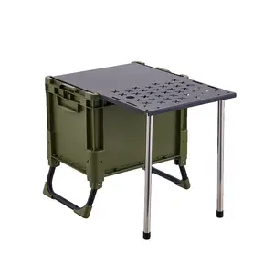 新款塑料野营野餐储物盒垃圾桶野餐桌篮，带盖和延伸桌