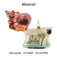 Ornement de sapin de Noël en verre personnalisé fait à la main et scintillant pour la décoration de cadeau de fête d'ours polaire et d'ours brun de Noël