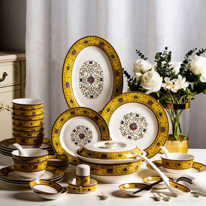 Vintage Enamel Porcelain Dinnerware Set Luxury Chinese Style Tableware Bowl Plate Soup <b>Pot</b> For Home Wedding Gift - Product Image 2