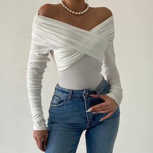 Mono Elegante Ajustado de Manga Larga con Cuello en V y Hombros Descubiertos para <span class=keywords><strong>Mujer</strong></span>, Ropa Nueva de Primavera y Otoño - Product Image 3