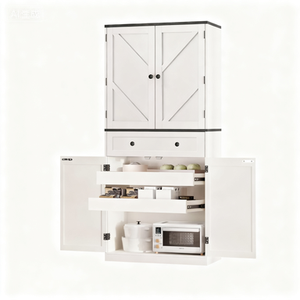 Armoire de <span class=keywords><strong>cuisine</strong></span> de style campagnard, niche pour <span class=keywords><strong>micro</strong></span>-ondes, buffet avec portes supérieures, tiroir central, étagères inférieures extractibles - Product Image 6