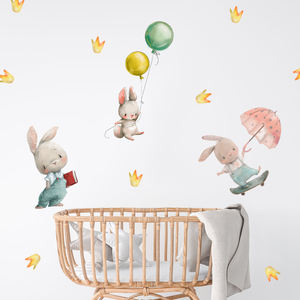 Adesivo da parete creativo dei conigli della stanza del bambino del fumetto con i palloncini - Product Image 3