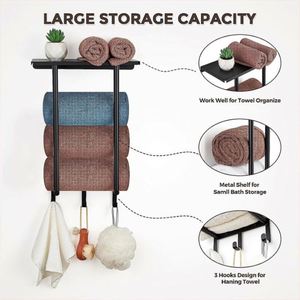 WEKIS Modern Wall <b>Mounted</b> Bathroom Towel Rack with 3 Hooks Cast Iron in ORB Color for Large and Small Towels - Product Image 4