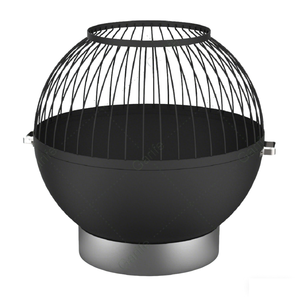 Brasero d'extérieur contemporain en fer noir de forme sphérique avec poignées latérales pour les marchés européen et américain - Product Image 6