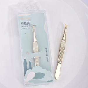 Pinzas para cejas doradas <span class=keywords><strong>de</strong></span> acero inoxidable <span class=keywords><strong>de</strong></span> precisión personalizadas al por mayor, pinzas <span class=keywords><strong>de</strong></span> recorte <span class=keywords><strong>de</strong></span> estilo biselado plano único, pestañas <span class=keywords><strong>de</strong></span> Punta puntiaguda - Product Image 3