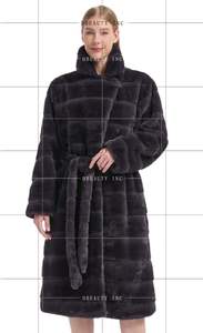 Abrigo Largo de Invierno para Mujer, con Frente Abierto, de Piel Sintética de Visón, con Solapa, Cortavientos, de Lana, con Estampado, Corte Holgado - Product Image 2