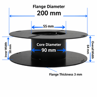 Bobina de Plástico PP Negra Personalizada de 200 mm, Bobina de Alambre de Una Pieza, Bobina de Filamento para Impresora 3D