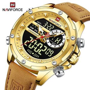 Montres Naviforce 9208 NF9208 de luxe originales, bracelet en cuir, étanches, chronographe sport décontracté, montre à quartz pour homme - Product Image 1