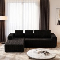 Modhomi Dickes Gestreiftes L-förmiges Ecksofa Extra Tiefe Breite Sitzfläche Chaiselongue Bequeme Kombinationscouch für Wohnzimmer