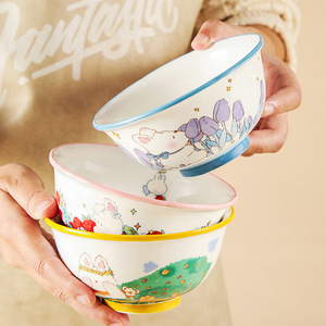 Bol à <span class=keywords><strong>manger</strong></span>/en nouilles/en soupe en céramique avec motif de dessin animé mignon, design frais et adorable, lapin gras, couleur sous-glaçure, vaisselle de table - Product Image 4