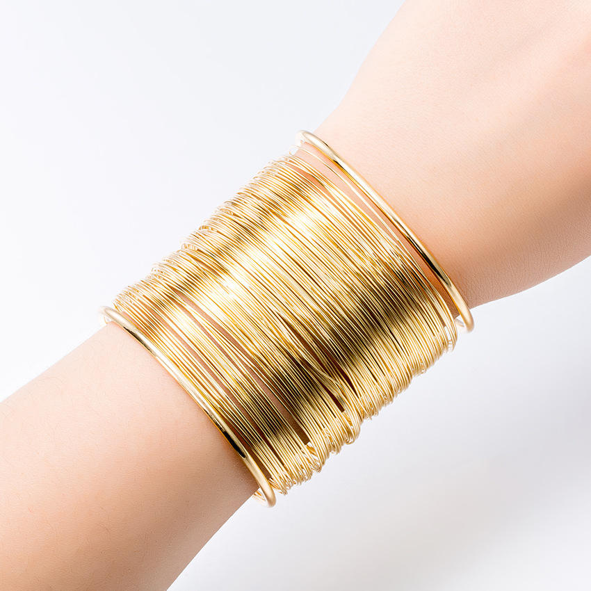 Fashion Popular Punk Style MultiLayer Iron Wire Women Cuff Bangle