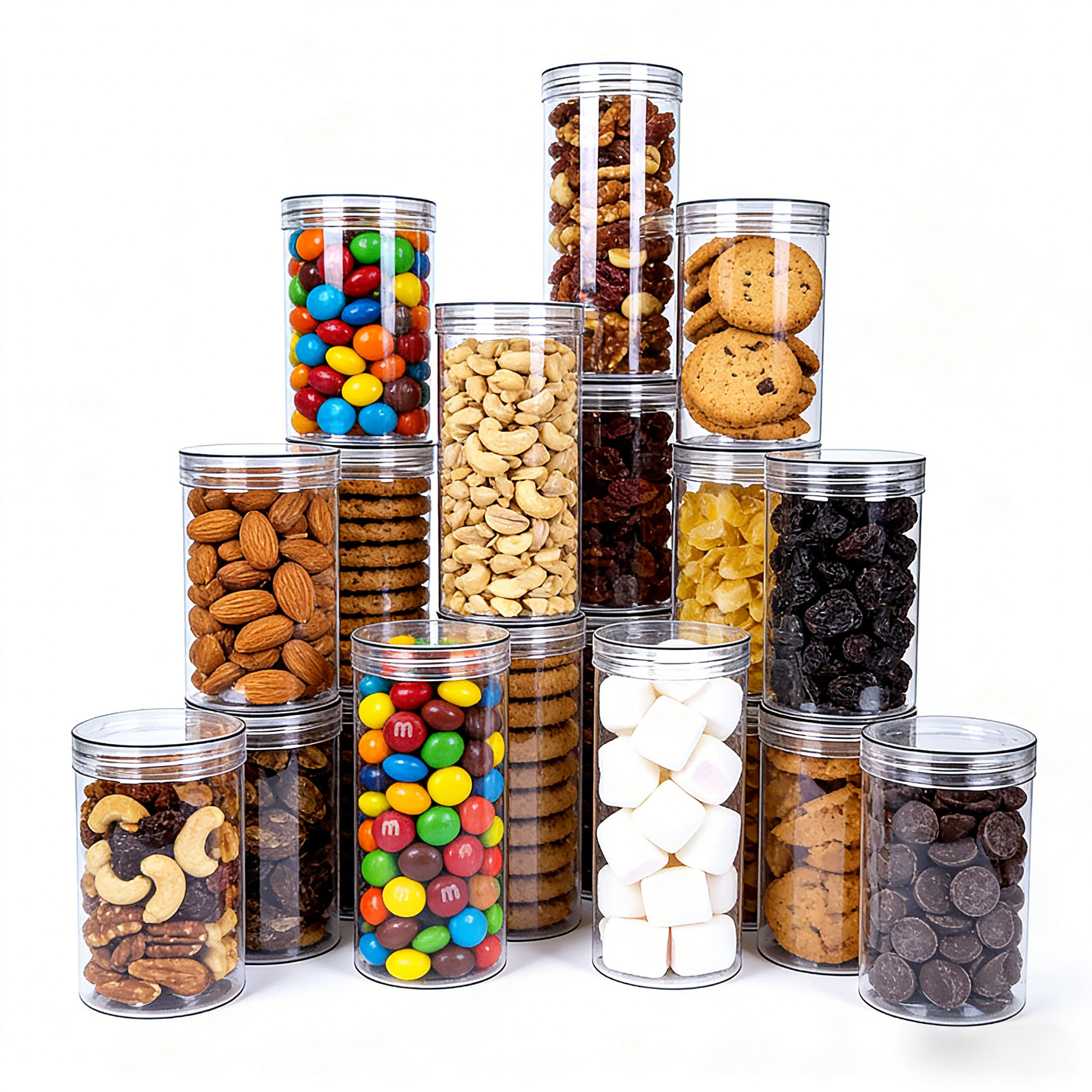 White Transparent Round PET Jar Food Grade 370ml Airtight Canister with Easy Open Pop Top Lid for Sugar Candy or Cake Storage