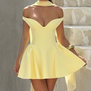 Robe de soirée respirante à col en V, unie/à pois, ornée de paillettes, avec ceinture, style décontracté, vente chaude, OEM - Product Image 1