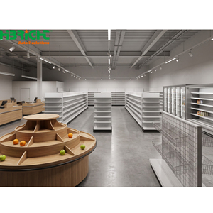 Étagères de supermarché en bois, présentoirs de vente au détail, gondoles pour produits frais et boissons en magasin d'alimentation - Product Image 3