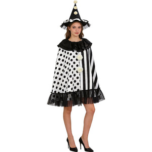 Cape de sorcière noire et blanche Harley Quinn avec chapeau, Costume de Cosplay pour fête d'halloween, tenue de jeu de rôle - Product Image 2