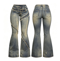 Pantalones Vaqueros Acampanados Y2K para Mujer al por Mayor, de Talle Alto, Estilo Vintage, Lavado, con Bajo Deshilachado y Costuras, Estilo Urbano, Tipo Bootcut, Tallas XS-XL