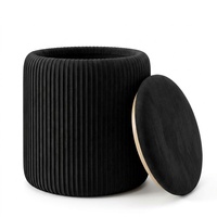Banc de rangement rond personnalisé en tissu avec pieds en bois, tabouret à langer multifonctionnel pour chambre et entrée