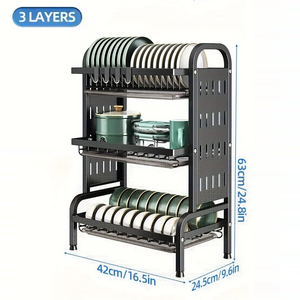 <span class=keywords><strong>3</strong></span> 단 녹슬지 않는 접시 배수 랙 튼튼한 금속 벽걸이 형 주방 조리대 보관 선반 2 단 디자인 OEM/ODM 상자 - Product Image 2