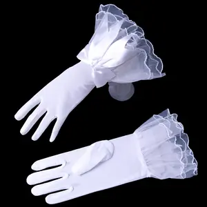 Hot Sales Satin Lace Bow Short Bridal Gloves Fashion Crepe Edge Glove Sunscreen