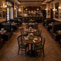 Ron Group, solution tout-en-un pour les restaurants, ensemble de table ronde en bois et de chaises, sièges en cuir capitonnés