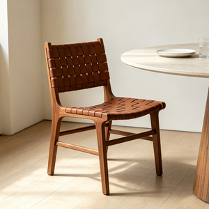 Chaise de salle à manger Corsica en bois massif tressé marron, style industriel vintage nordique moderne, pour hôtel et cuisine - Product Image 4