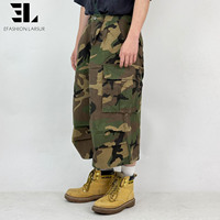 Shorts cargo camouflage en nylon ripstop délavé sur mesure LARSUR, pantalon capri court, pantalon baggy à bords bruts, shorts camouflage pour hommes
