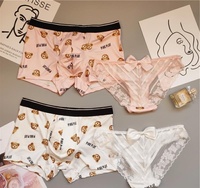 Ensemble de sous-vêtements assortis pour couple, caleçons pour homme et bikini pour femme avec imprimé ours, style japonais mignon