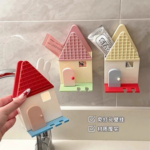 Toothbrush Holder Wall Mounted Plastic Rectangular Bathroom Toothbrush Rack With Cup And <b>Toothpaste</b> Storage - Product Image 2