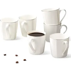 骨瓷咖啡杯10盎司咖啡杯轻质陶瓷白咖啡杯陶瓷茶杯6件套洗碗机