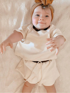 Custom Summer Kids' Short Sleeve Set Soft Round Neck Running <b>T</b>-Shirt & Drawstring <b>Track</b> Shorts Suits OEM - Product Image 2