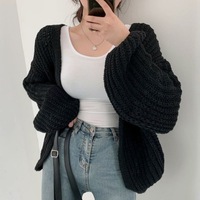 Cardigan ample en tricot pour femme, manches longues lanternes, ouvert sur le devant, collection automne-hiver