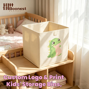 Cubos de Almacenamiento de Tela con Estampado de Dinosaurios Personalizados, Contenedores Plegables para Juguetes para Niños, para Estantes <span class=keywords><strong>Kallax</strong></span> de Guardería, OEM ODM Disponible - Product Image 1