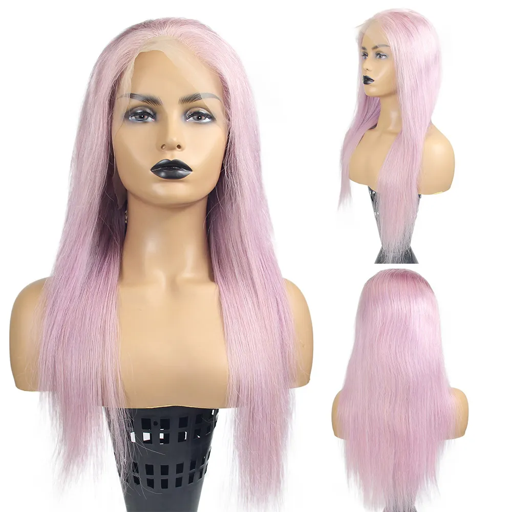 Brazilian wholesale price wigs 100% human hair accept customization, straight light purple lace frontal wig supplies