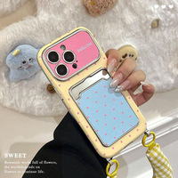 Coque de téléphone anti-chute en TPU gaufré à pois jaunes avec lanière et porte-cartes, grande fenêtre pour Apple 16 17 18 Pro Max 15 14