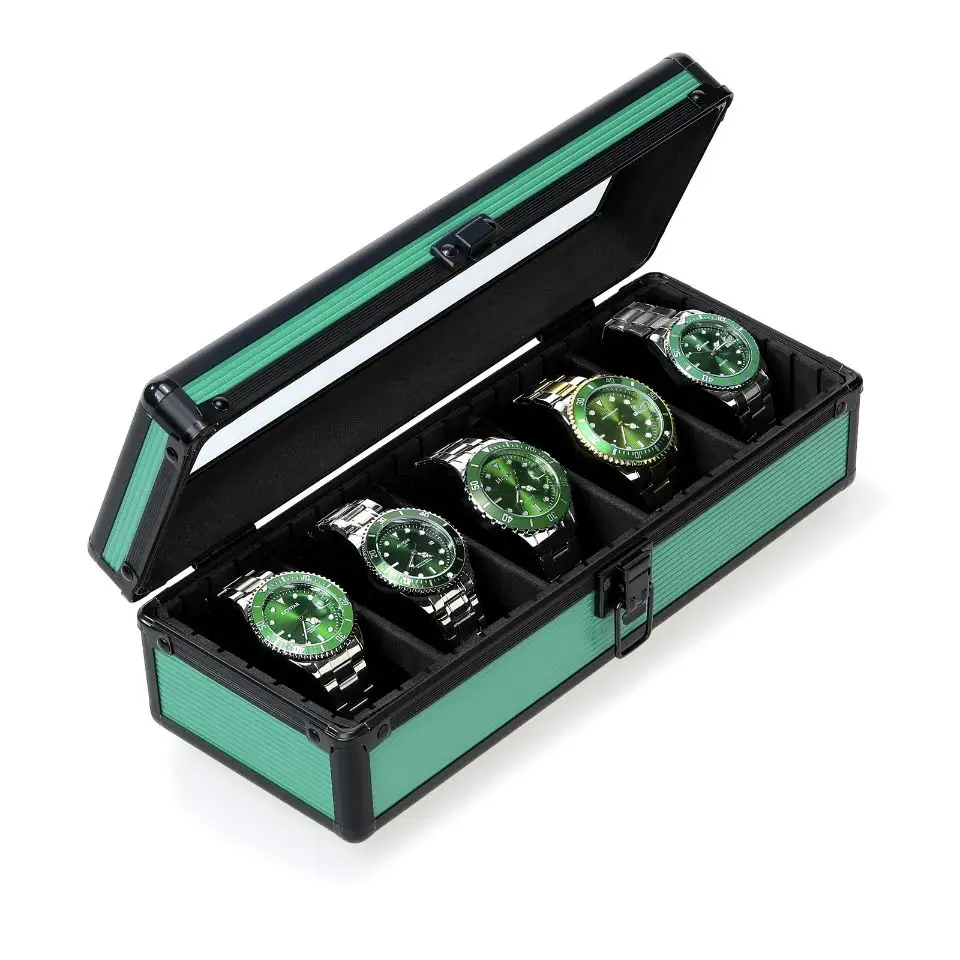 Taşınabilir 3 yuvaları 5 yuvaları 10 yuvaları yeşil ABS saat saklama kutusu seyahat hediyesi saat teşhiri ambalaj kutusu alüminyum saat durumda kutusu