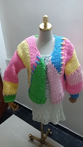 Color Block <strong>Rainbow</strong> Knitted Cardigan <strong>Top</strong> Coat Women's Autumn and Winter Hand Knitting Thick Crochet Sweater - Product Image 5