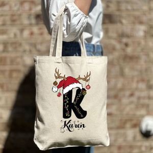 Custom Christmas Gift Keymay Casual Reusable Cotton Canvas <b>Open</b> Top Tote Bags Women's Shoulder Bag Portable Travel Shopping - Product Image 4
