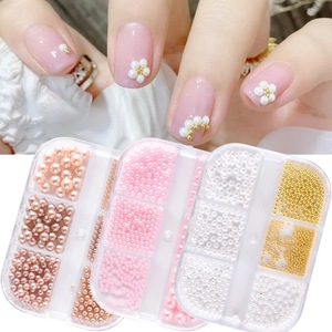 Perles à ongles 3D demi-rondes à 6 grilles, strass à dos plat, décorations en verre diamant, plastique, pour la création de nail art DIY - Product Image 2