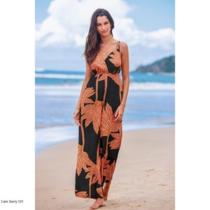 Robes décontractées noires à fleurs, col en V, dos nu, style licou, coupe ajustée, personnalisables en gros, OEM, haute qualité - Product Image 3