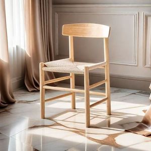 Dining Chair Solid Wood Japanese Style Nordic Minimalist Retro Rope Braided Seat <b>Backrest</b> For Dining Room - Product Image 3