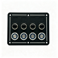 Panneau en aluminium 4/6/8 modules avec interrupteur à bouton-poussoir 19 mm, LED bleue, fusibles automatiques et disjoncteur intégré