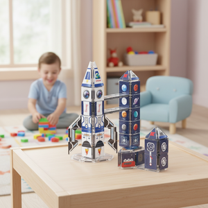 2026 Blocs de construction magnétiques en fer, version portable, thème spatial, 100 pièces, jouet de voyage, 3,75 cm, pour enfants - Product Image 5